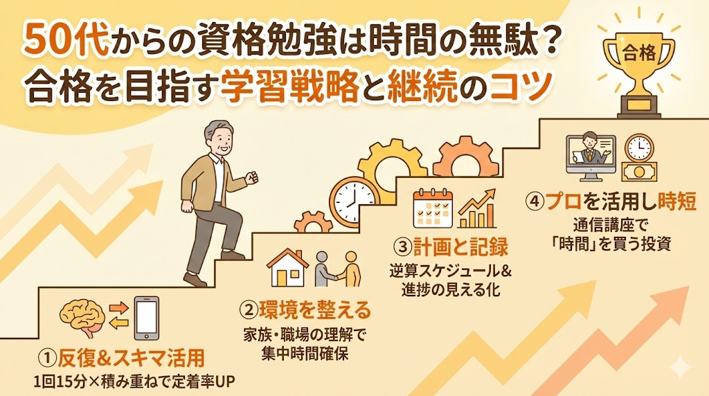50代からの資格勉強は時間の無駄？合格を目指すための学習戦略と継続のコツ