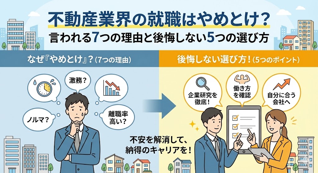 不動産業界の就職はやめとけ？言われる7つの理由と後悔しない5つの選び方